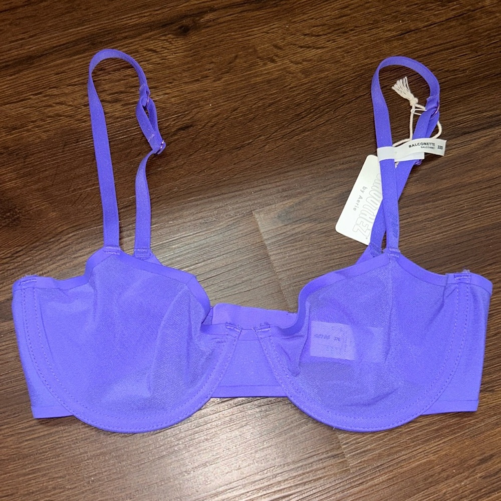 NWT Aerie 32D Mesh Balconette Smoothez Bralette Bra Purple